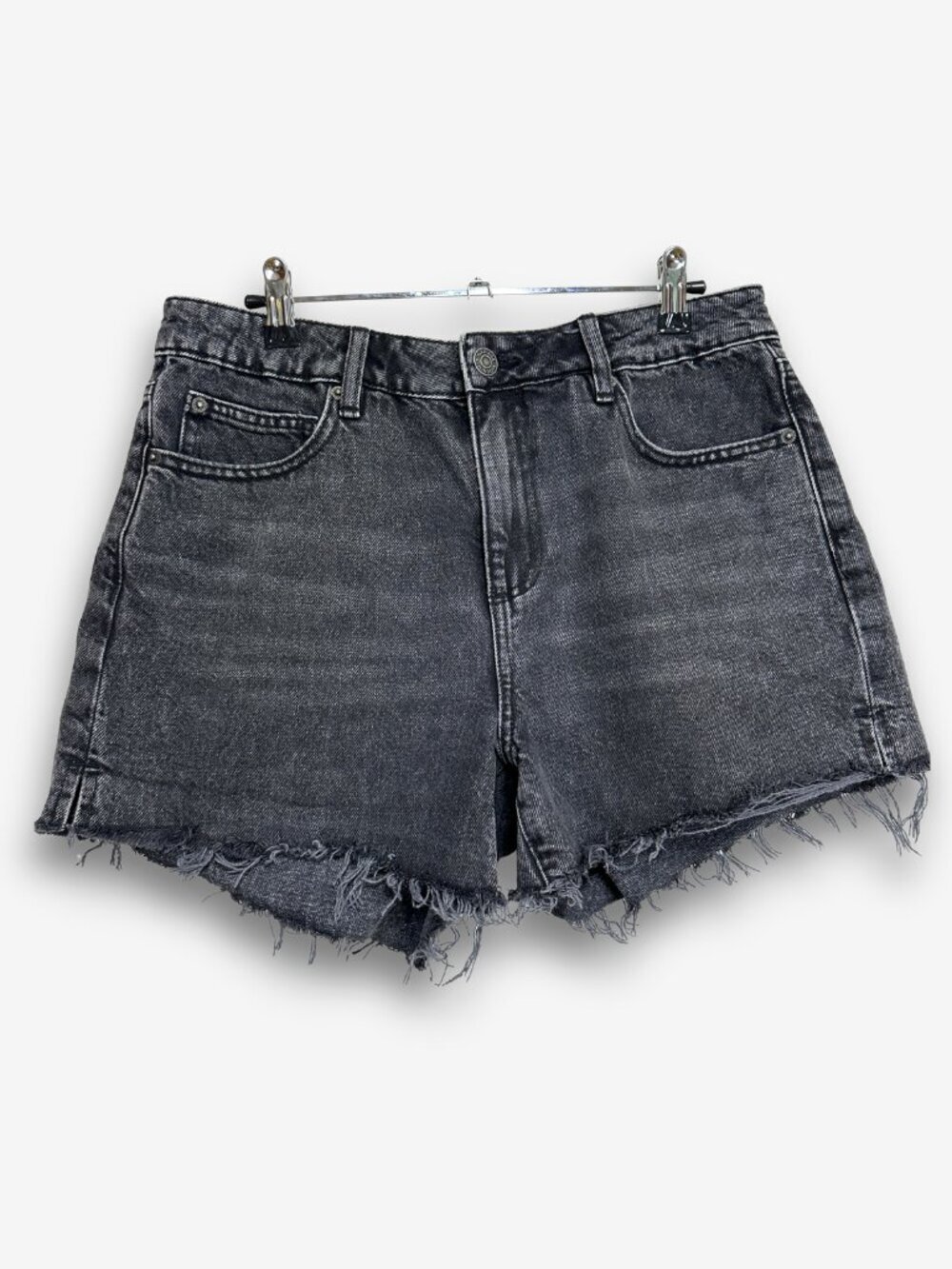 Garage Vintage High Rise Cut Off Denim Shorts Black Wash Distressed Raw Hem 29